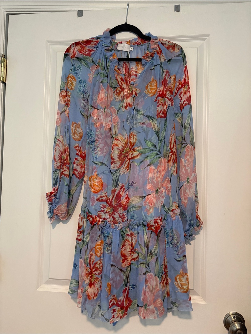 Christy Lynn Light Blue Floral Long-Sleeve Tiered Dress
